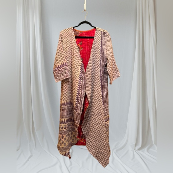 132 KANTHA Fitted Long 3/4 Sleeve Cardigan Reversible Handmade one of a kind 🌸 - Picture 2 of 11